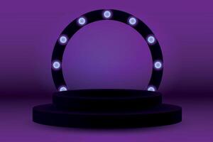 Stage, podium with 2 dark steps illuminated in the form of a circle. vector