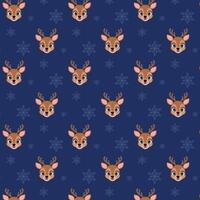 Seamless repeating pattern of deer with snowflakes. vector