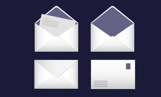 Set of realistic White envelopes in different positions. Folded and unfolded envelope backpack isolated vector