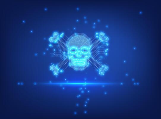 Skull and bones on a blue background