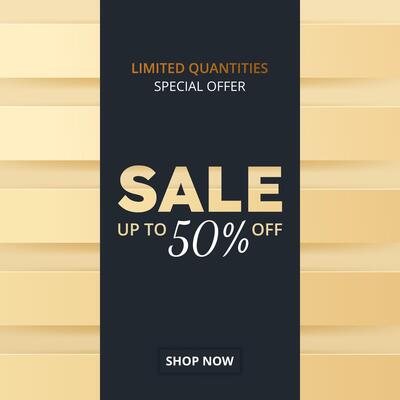Square Sale banner with horizontal stripes or ribbons. Golden abstract discount background for promotion, Big Sale, Special Offer, advertising, leaflets, flyers, social media post.