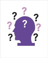 illustration of a head and question marks, showing of over thinking, dementia, forgetfulness, ADHD vector