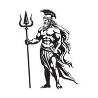 Greek Triton God standing with trident weapon Logo Design Images on white background vector