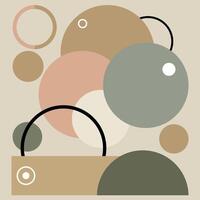 Minimalist geometric composition with earthy tones of beige, muted green, and soft pink. Features overlapping circles and abstract curves arranged in a balanced and modern aesthetic. Free vector