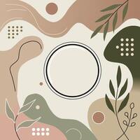 Organic abstract composition with earthy tones of beige, tan, and muted green. Features flowing lines, botanical elements, and minimalist shapes arranged in a natural and modern aesthetic. Free vector