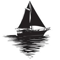 a black and white image of a boat with a sail on the bottom. vector