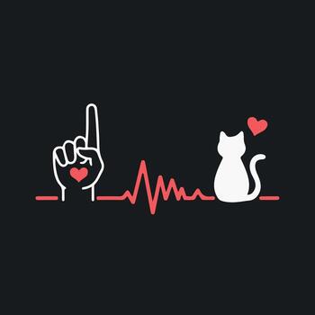 a cat pointing at a heart with a cat on the back. vector
