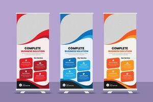 Minimalist abstract rollup banner template design for corporate agency with three color variations vector