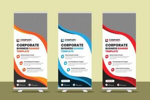 Simple minimalist abstract design corporate business roll up banner template with three color variations vector