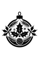 A black and white image of a Christmas ornament with a star on it. vector