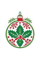 A green ornament with a red and white flower on it. vector