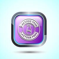 Lactose Free Icon Design Illustration, Healthy Food Concept, Pink Color Square Button Design vector