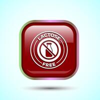 Lactose Free Icon Design Illustration, Healthy Food Concept, Red Color Square Button Design vector