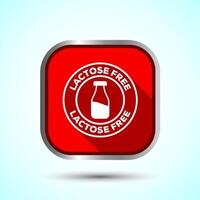 Lactose Free Icon Design Illustration, Healthy Food Concept, Red Shadow Button Design vector