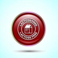 Lactose Free Icon Design Illustration, Healthy Food Concept, Red Color Round Button Design vector