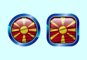 Glossy flag button of North Macedonia, High quality web button design vector