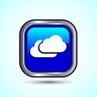 Cloud Icon Design Illustration, Weather Icon Sign, Blue Color Square Button Design vector