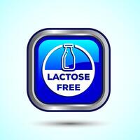 Lactose Free Icon Design Illustration, Healthy Food Concept, Blue Color Square Button Design vector