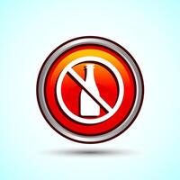 Alcohol Free Icon Design Illustration, No Alcohol Sign, Orange Color Round Button Design vector