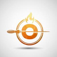 Initial alphabet O with a skewer and fire flame. Low poly Logo design for Barbecue, Seekh Kebab, etc. vector