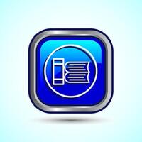 Book Icon Design Illustration, Book Icon For Apps and Websites, Blue Color Square Button Design vector