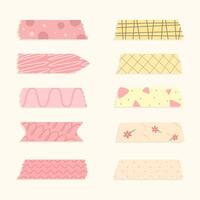 A set of pink and yellow washi tape digital hand drawn vector