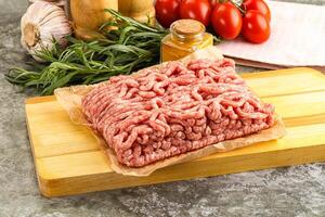 Raw uncooked red minced meat photo