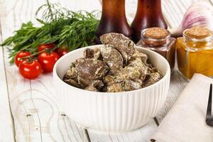 Roasted chicken liver with cream photo