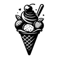 Ice cream in a waffle cone with cherries and ice cream vector