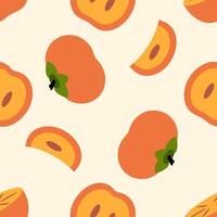 Autumn seamless pattern with persimmon slices. Perfect art background for banner, card, textile, fabric, paper, sale. Hand drawn illustration. vector