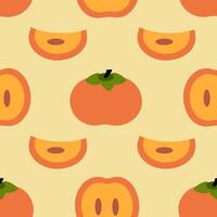 Seamless pattern with retro style persimmons. Perfect print for card, label, textile, fabric, paper. Hand drawn illustration. vector