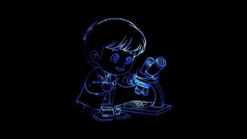 Neon frame effect, Microscope Represents lab work or research on black background video