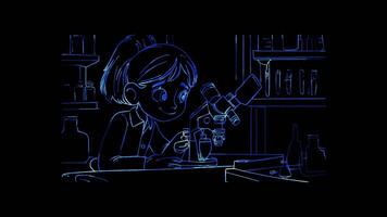 Neon frame effect, Microscope Represents lab work or research on black background video