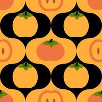 Persimmons fruits damask style seamless pattern. Perfect background print for banner, card, textile, fabric, paper, sale. Hand drawn illustration. vector