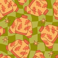 Autumn Sweater Seamless Pattern with Oak Leaves vector