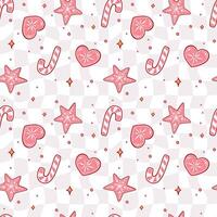 Pink Christmas Seamless Pattern with Candy Canes and Cookies vector