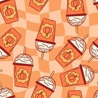 Pumpkin Latte Autumn Seamless Pattern vector