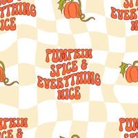 Pumpkin Spice and Everything Nice Autumn Checkerboard Pattern vector