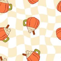 Pumpkin Spice Mug Seamless Pattern with Whipped Cream and Cinnamon Stick vector