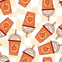 Pumpkin Latte Autumn Seamless Pattern vector