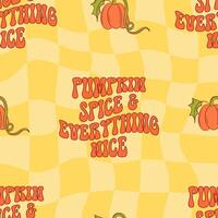Pumpkin Spice and Everything Nice Autumn Checkerboard Pattern vector