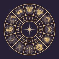 A circular representation of the Zodiac, showcasing prominent astrological signs. It captures celestial elements, embodying mysticism and the cosmic influence on predicting future events. vector