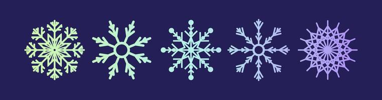 A collection of Y2K snowflake icons perfect for winter decorations. Featuring Christmas motifs and a nostalgic 90s aesthetic, this illustration embodies retro style with simple geometric shapes vector