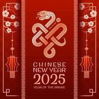 The design for the celebration of the Chinese New Year in the year of 2025 is vibrant and inviting. For advertising, website, poster, sale flyer. A serpent coils elegantly forms an Infinity Knot vector