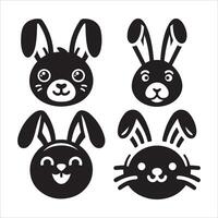 Minimalist Bunny Rabbit Face Silhouette Art in Black and White vector