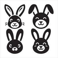 Minimalist Bunny Rabbit Face Silhouette Art in Black and White vector