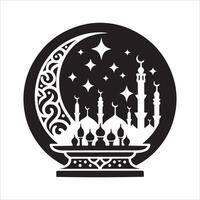 Ramadan Kareem Logo Crescent and Lanterns with Black Mosque Silhouette vector