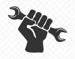 Hand holding wrench flat symbol icon. Fist and wrench tool logo sign. illustration image. Isolated on white background. vector