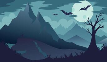 Halloween background with bats and trees vector