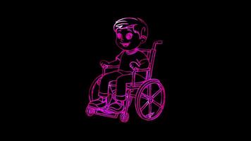 Neon frame effect, Crutch - Wheelchair Represents injury recovery or mobility aid on black background video